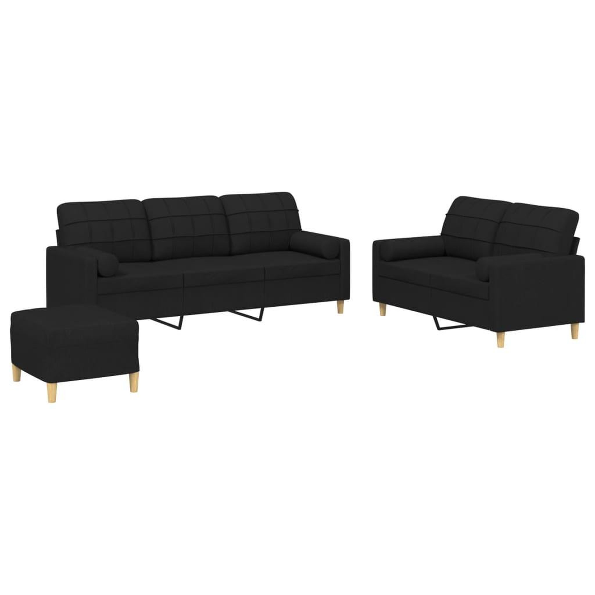 Voir la diapositive 2 : VIDAXL Ensemble de canapes 3 pcs avec coussins noir tissu
