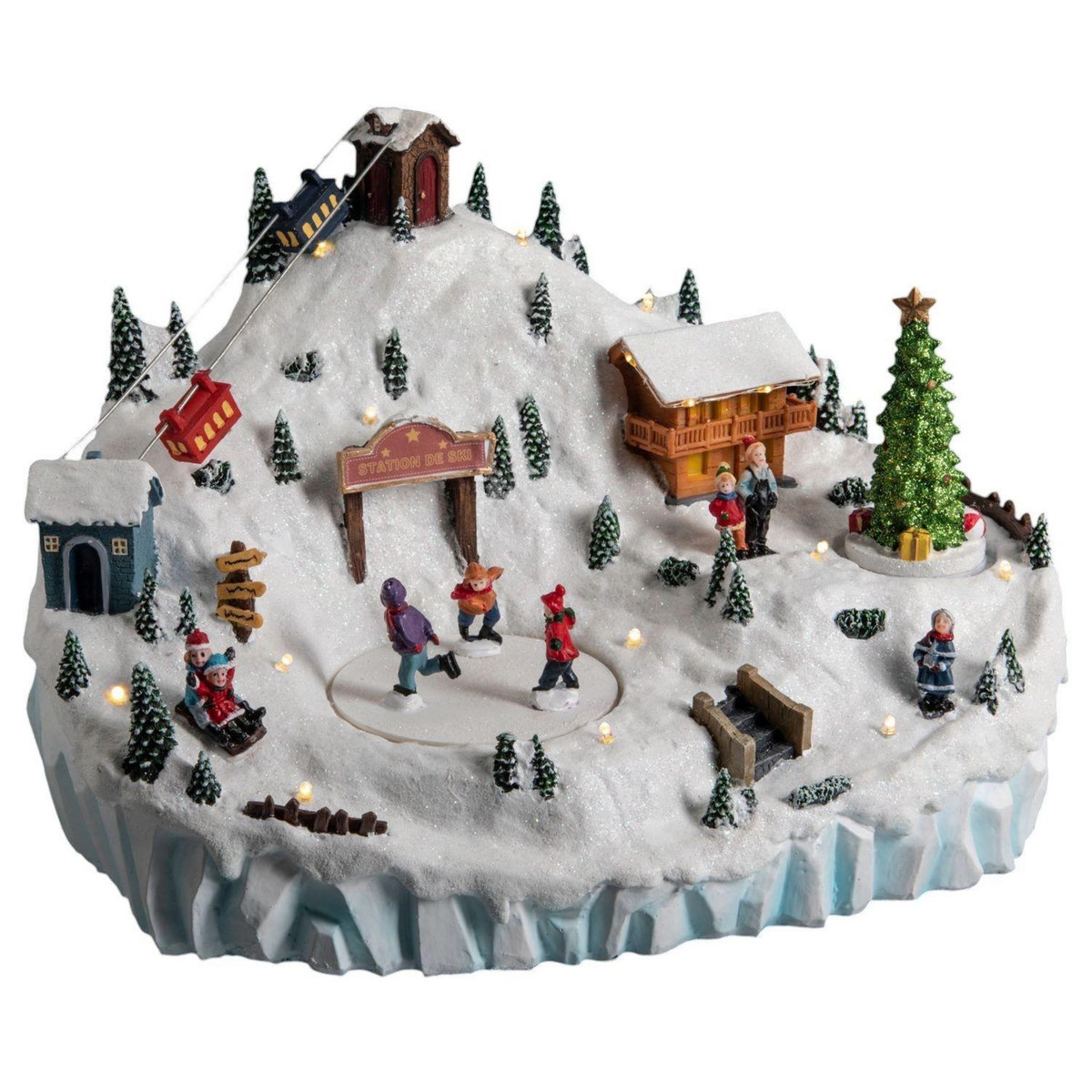 FEERIC LIGHT & CHRISTMAS Village de Noël animé et lumineux Station de ski - Blanc