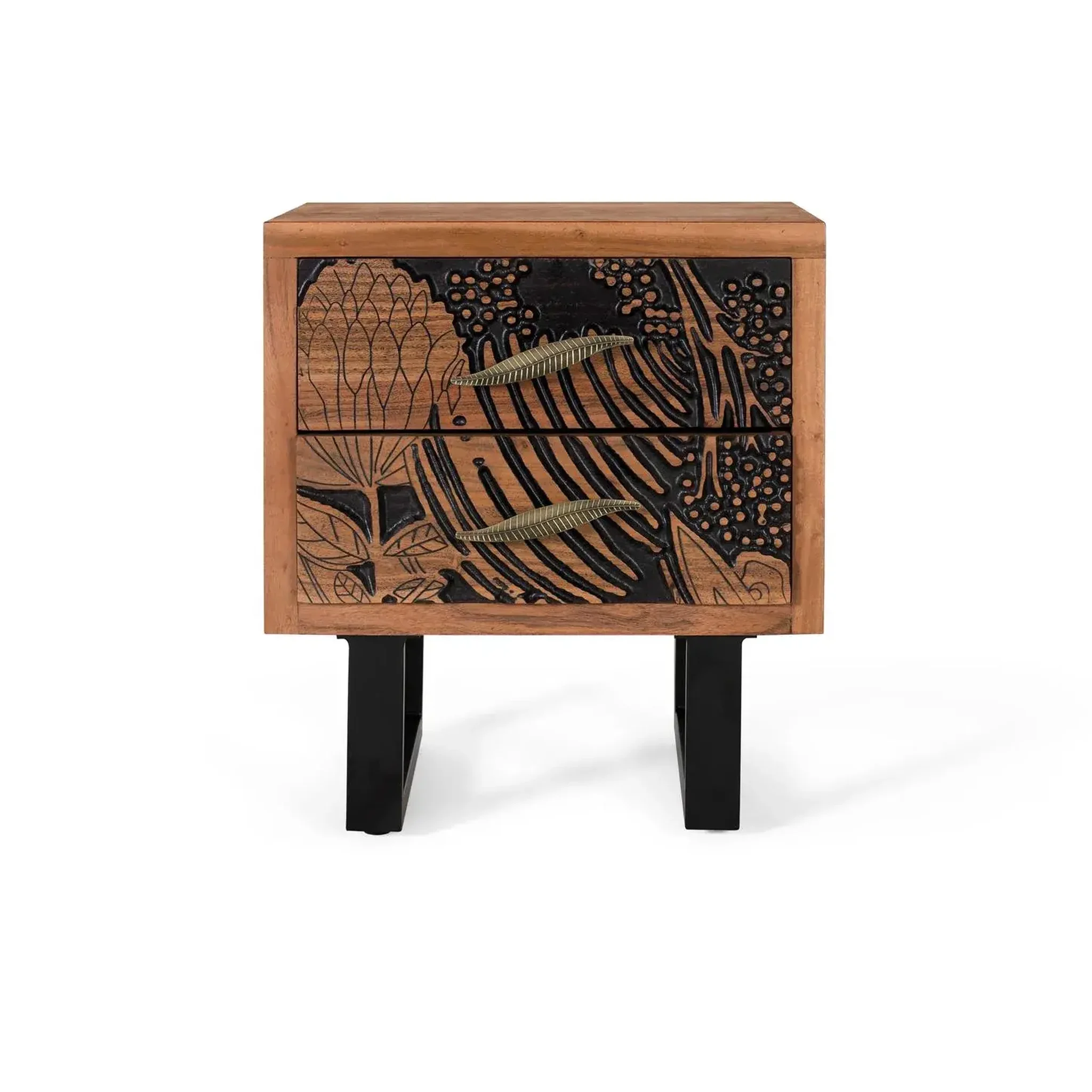 GINER Y COLOMER SL Table de chevet en bois d'acacia 50 cm style ethnique moderne
