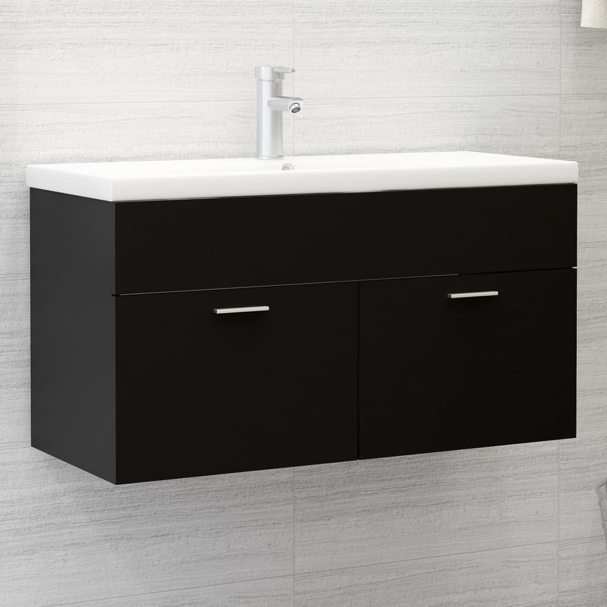 Voir la diapositive 1 : VIDAXL Armoire d'evier Noir 90x38,5x46 cm Bois d'ingenierie