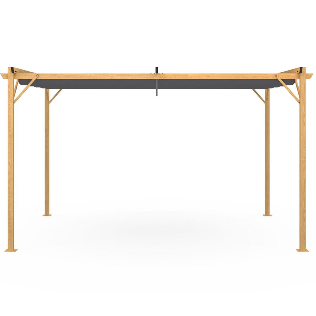 ID MARKET Pergola toit rétractable 4 pieds 3x4 M tonnelle effet bois toile gris anthracite