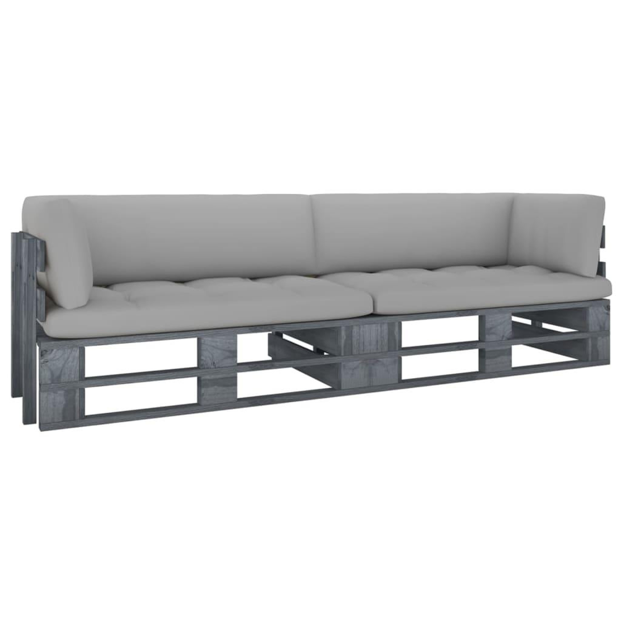 VIDAXL Canape palette 2 places avec coussins pin impregne de gris