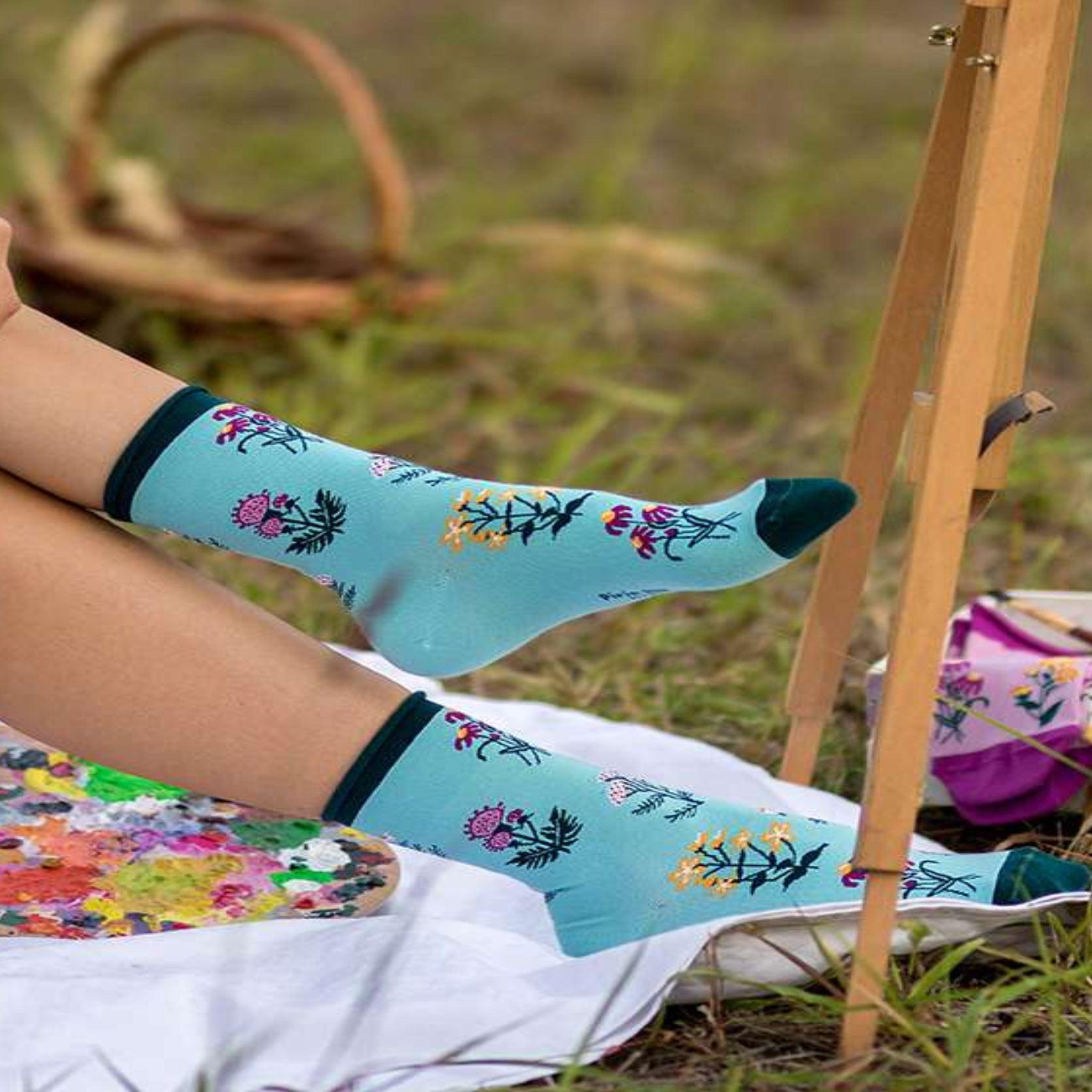 Voir la diapositive 2 : PIRIN HILL Chaussettes coton bio fleurs & herbes - menthes