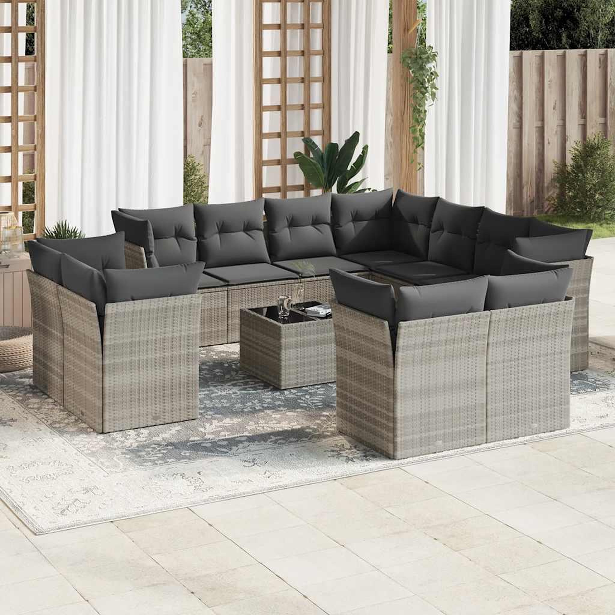 VIDAXL Salon de jardin avec coussins 12 pcs gris clair resine tressee