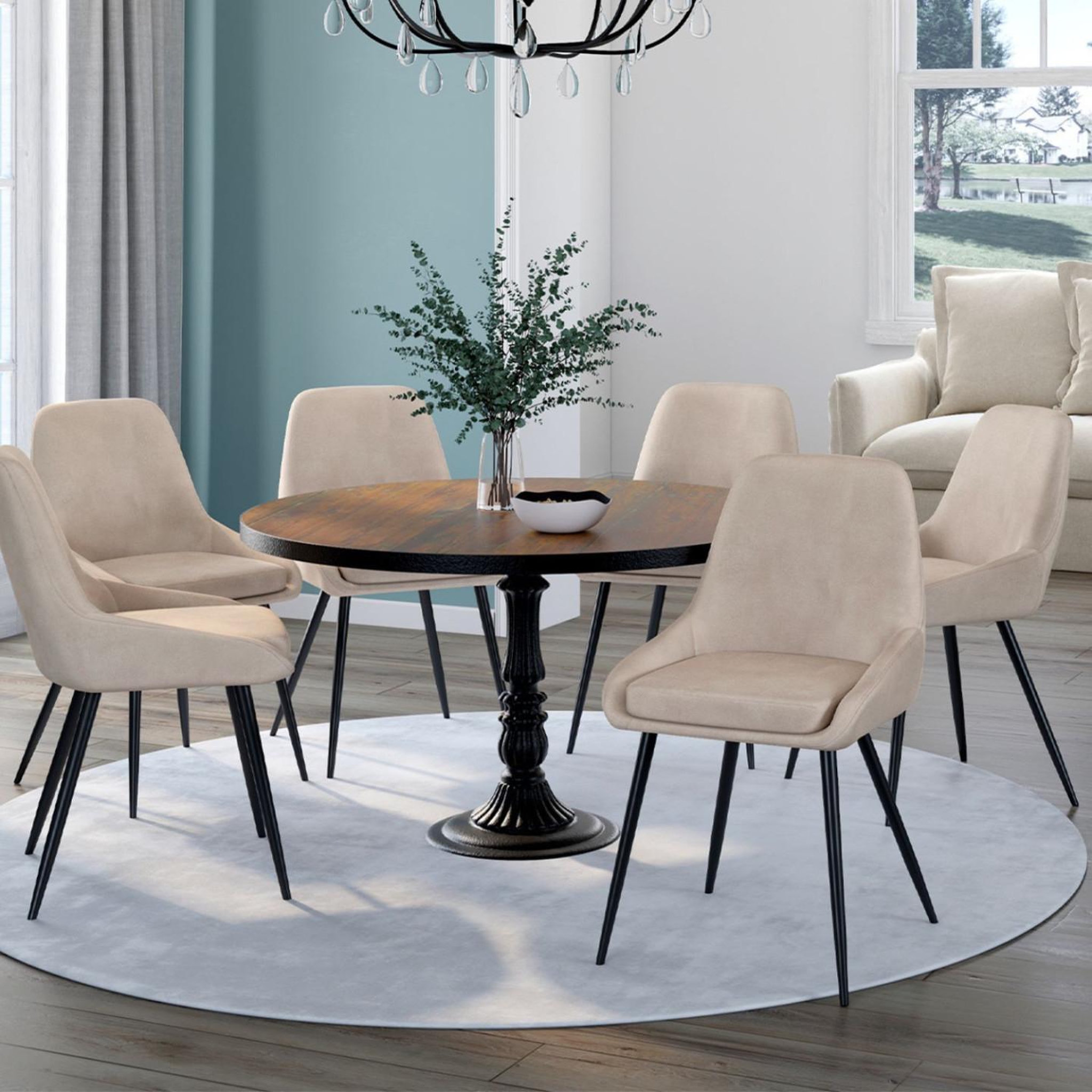 Voir la diapositive 2 : ID MARKET Lot de 6 chaises thalya en velours taupe avec accoudoirs
