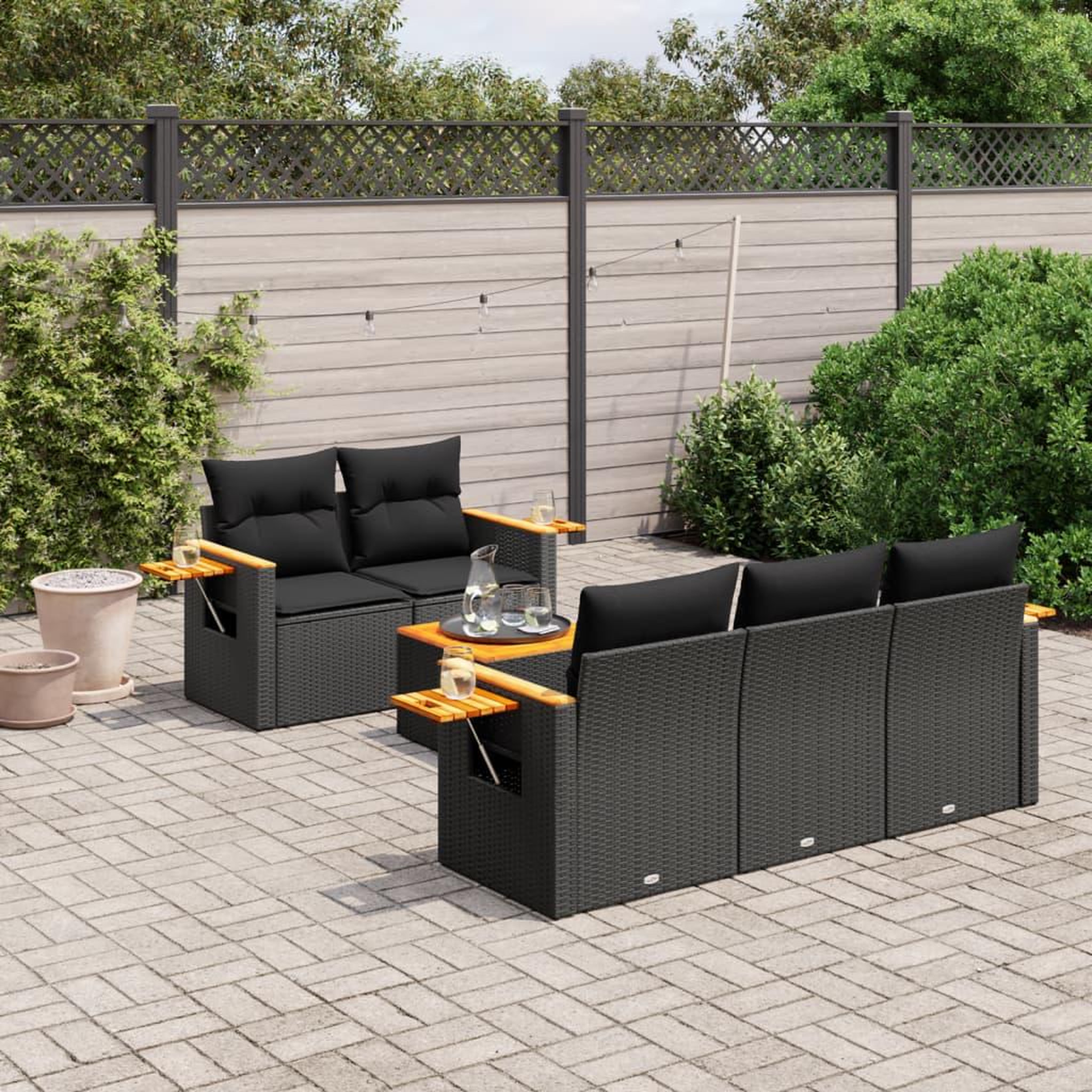 VIDAXL Salon de jardin 6 pcs avec coussins noir resine tressee