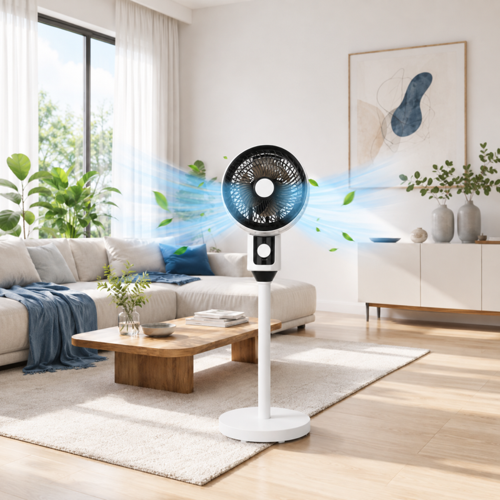 Voir la diapositive 4 : Ventilateur - 3 vitesses - 3 modes - oscillation automatique - inclinaison réglable