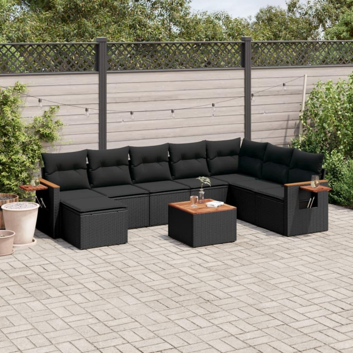 VIDAXL Salon de jardin 9 pcs avec coussins noir resine tressee