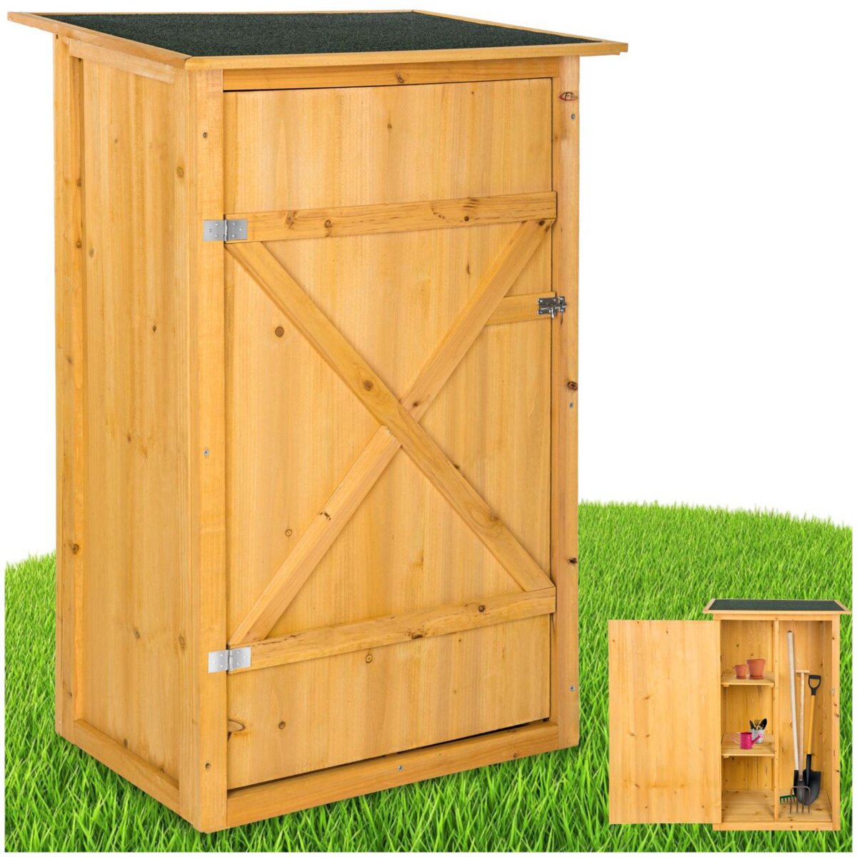 tectake Armoire de jardin avec toit plat en bois de pin imprégné marron