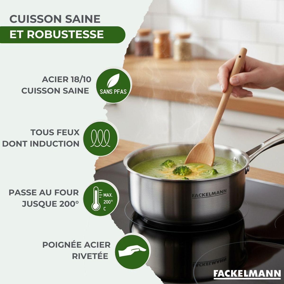 Fackelmann Batterie de cuisine avec 2 casseroles 16 et 18 cm en inox sans PFAS Fackelmann Vita3