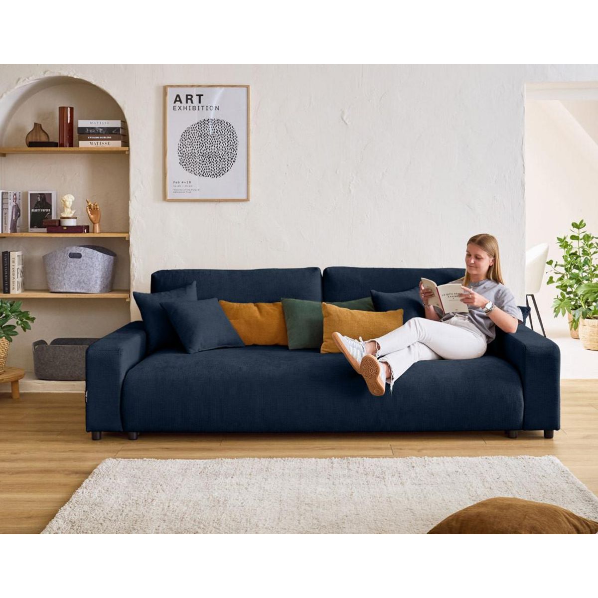 LISA DESIGN Pivoine - canapé droit 3 places - convertible avec coffre - en velours texturé