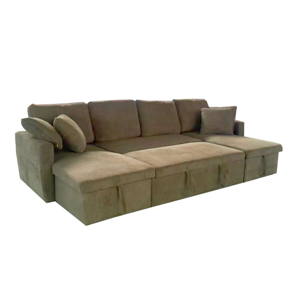 CONCEPT USINE Canapé panoramique convertible avec coffres 4 places en velours côtelé vert MAHÉ