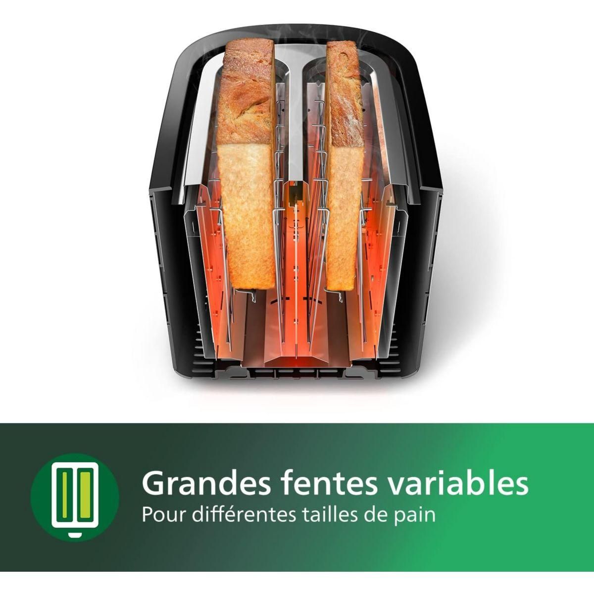 Philips Grille-pain HD2581/90 Toaster noir Daily, 2 fentes, 830W