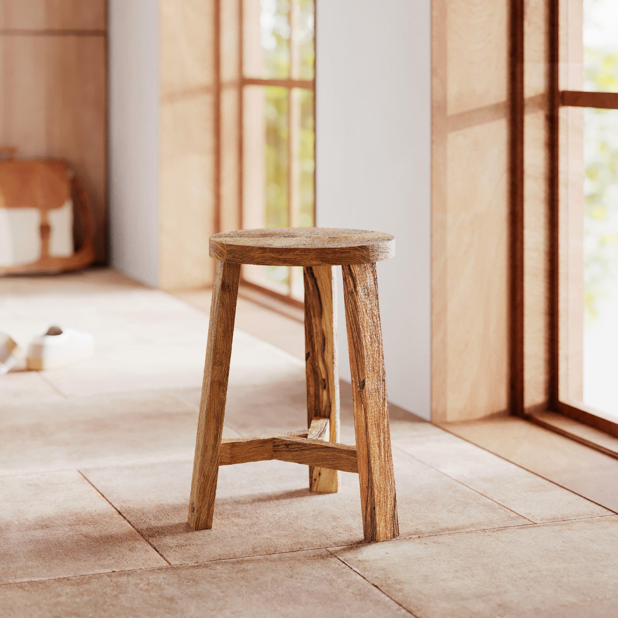 Voir la diapositive 2 : MAISON PAVANE Tabouret rond en bois de teck recyclé H45 cm-Léa
