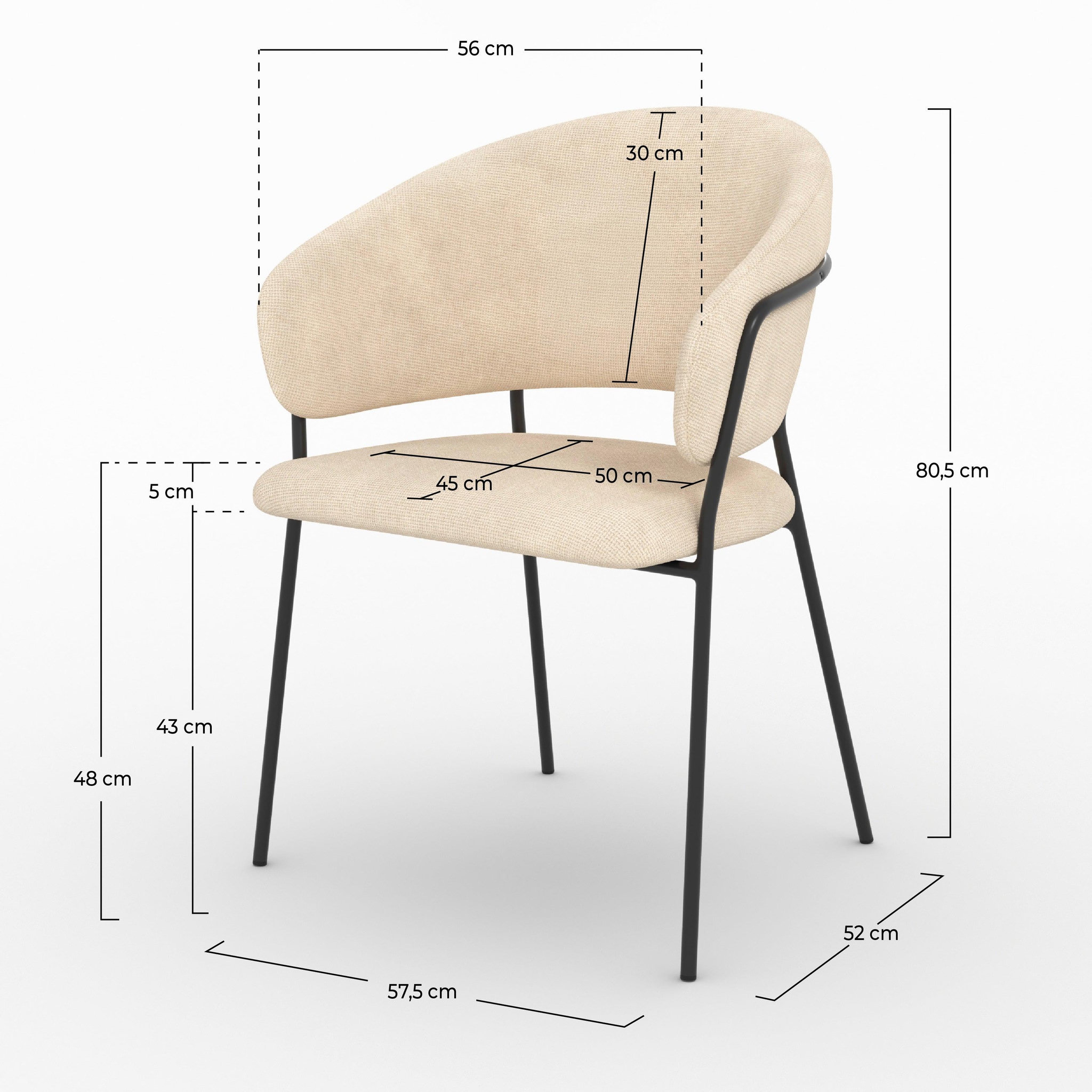 Voir la diapositive 4 : MAISON PAVANE Lot de 2 chaises en tissu beige et pieds en métal noir -amaya