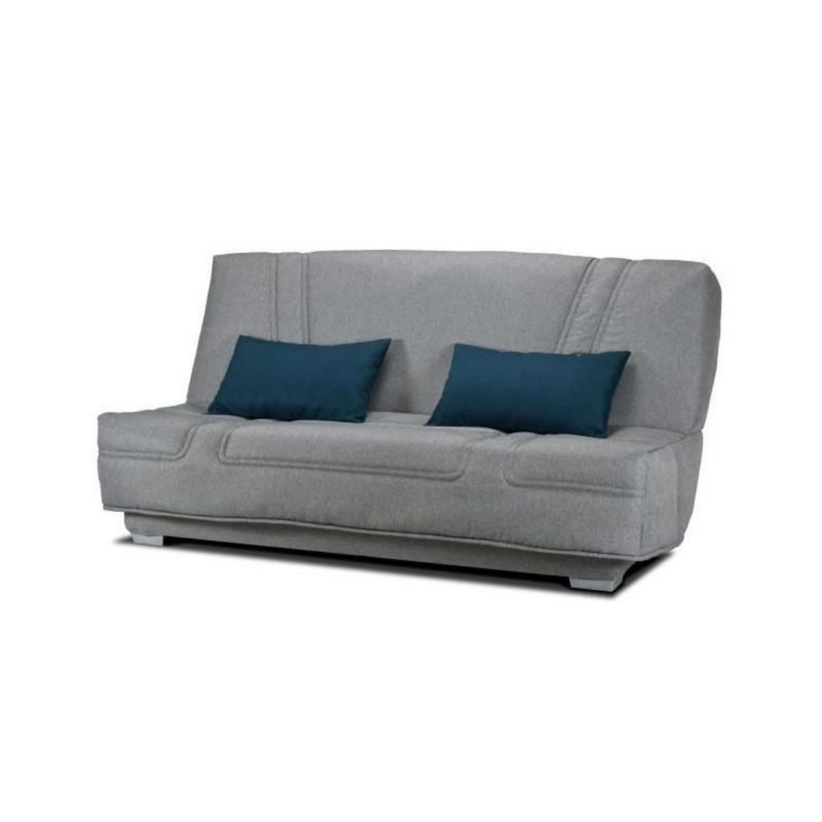 GRUHIER COMFORT BULTEX Banquette clic-clac - 3 places - Tissu gris + Coussins deco bleu - L193 x