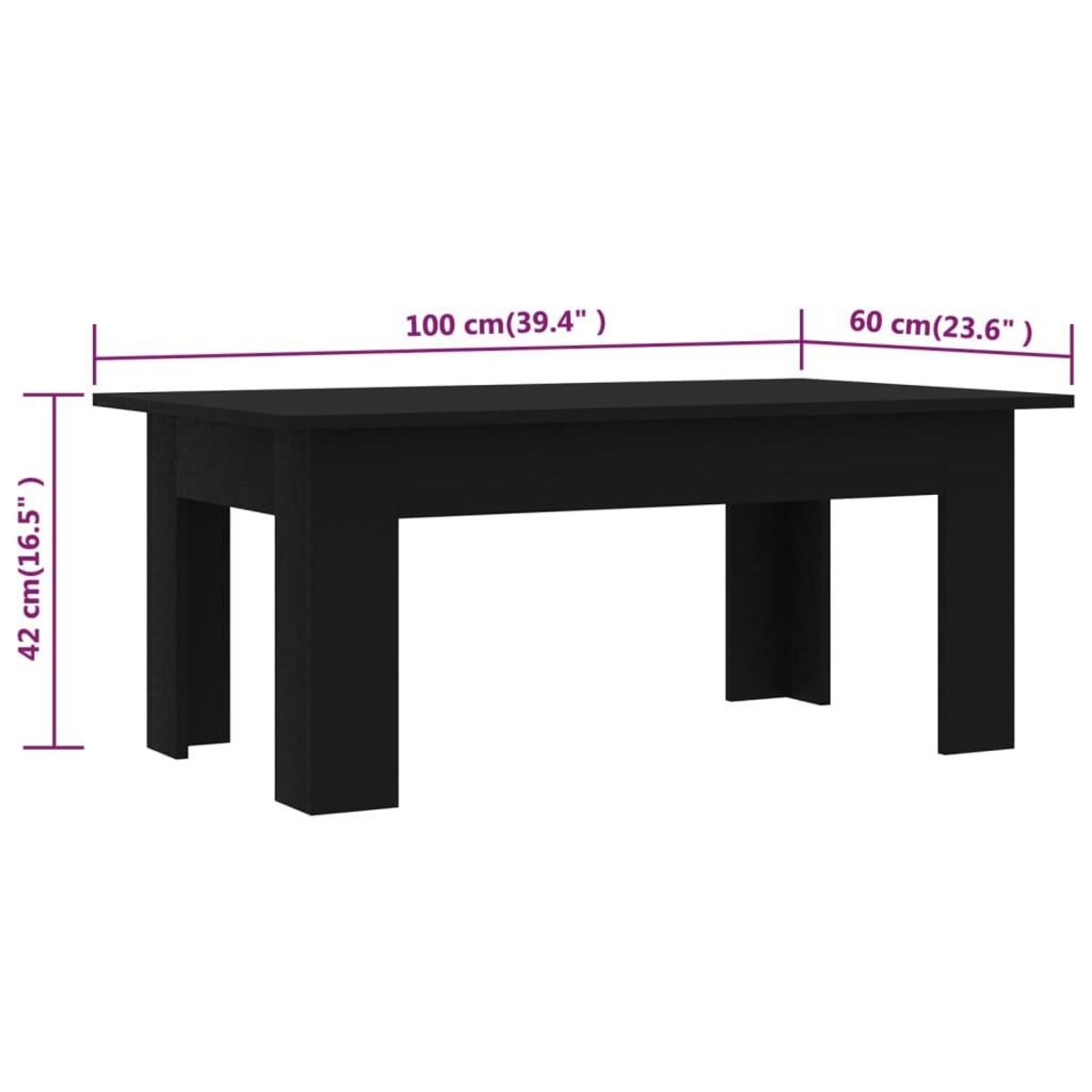 VIDAXL Table basse Noir 100x60x42 cm Bois d'ingenierie