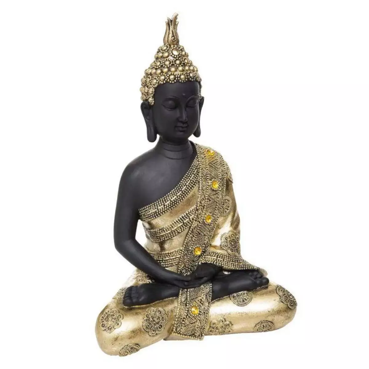 ATMOSPHERA Bouddha Déco  Assis  34cm Or & Noir