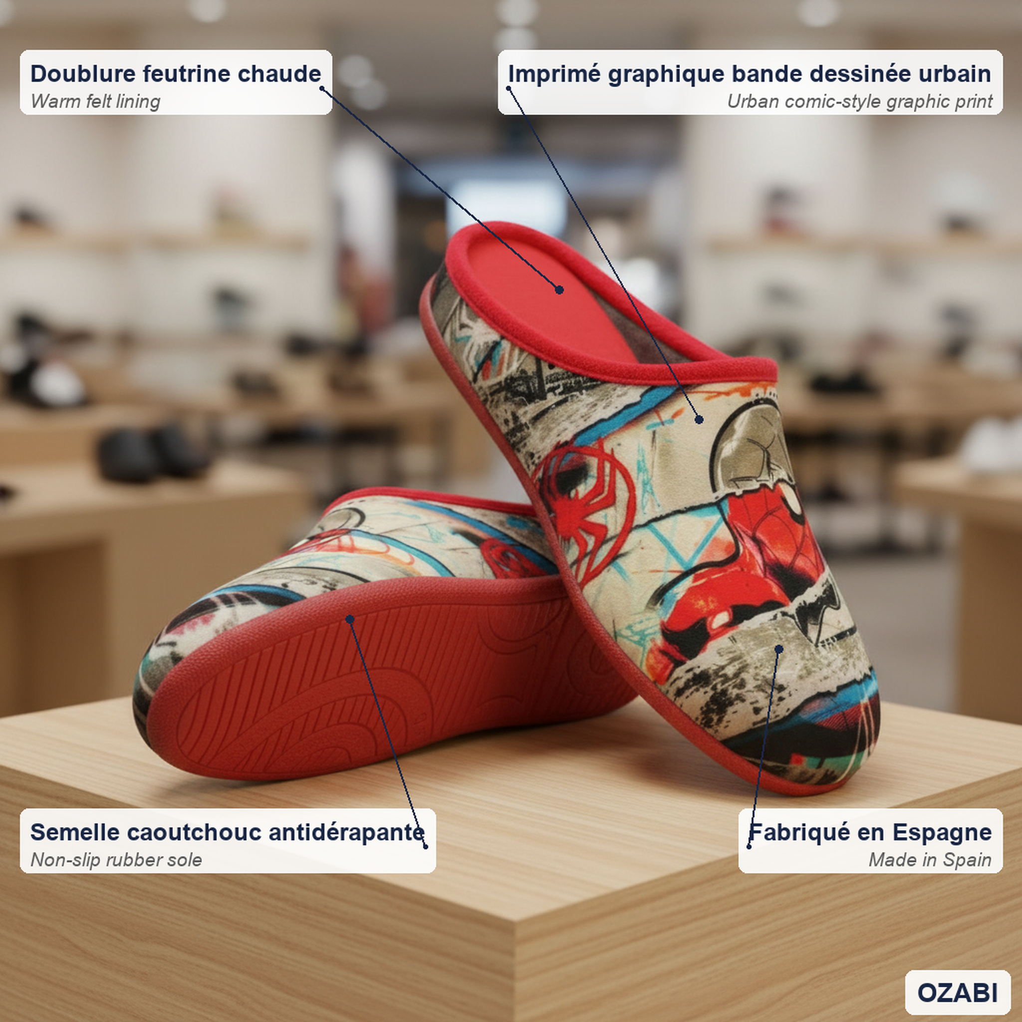 Voir la diapositive 4 : OZABI Ozabi pantoufles mules homme fabriquées en espagne, motifs fantaisie