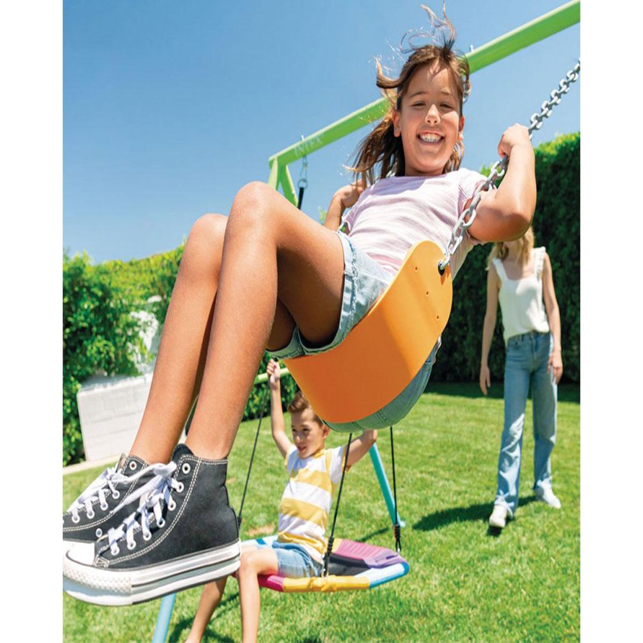 Voir la diapositive 4 : INTEX Portique pour enfants 2 agrès balançoire + nid d'oiseau - Intex