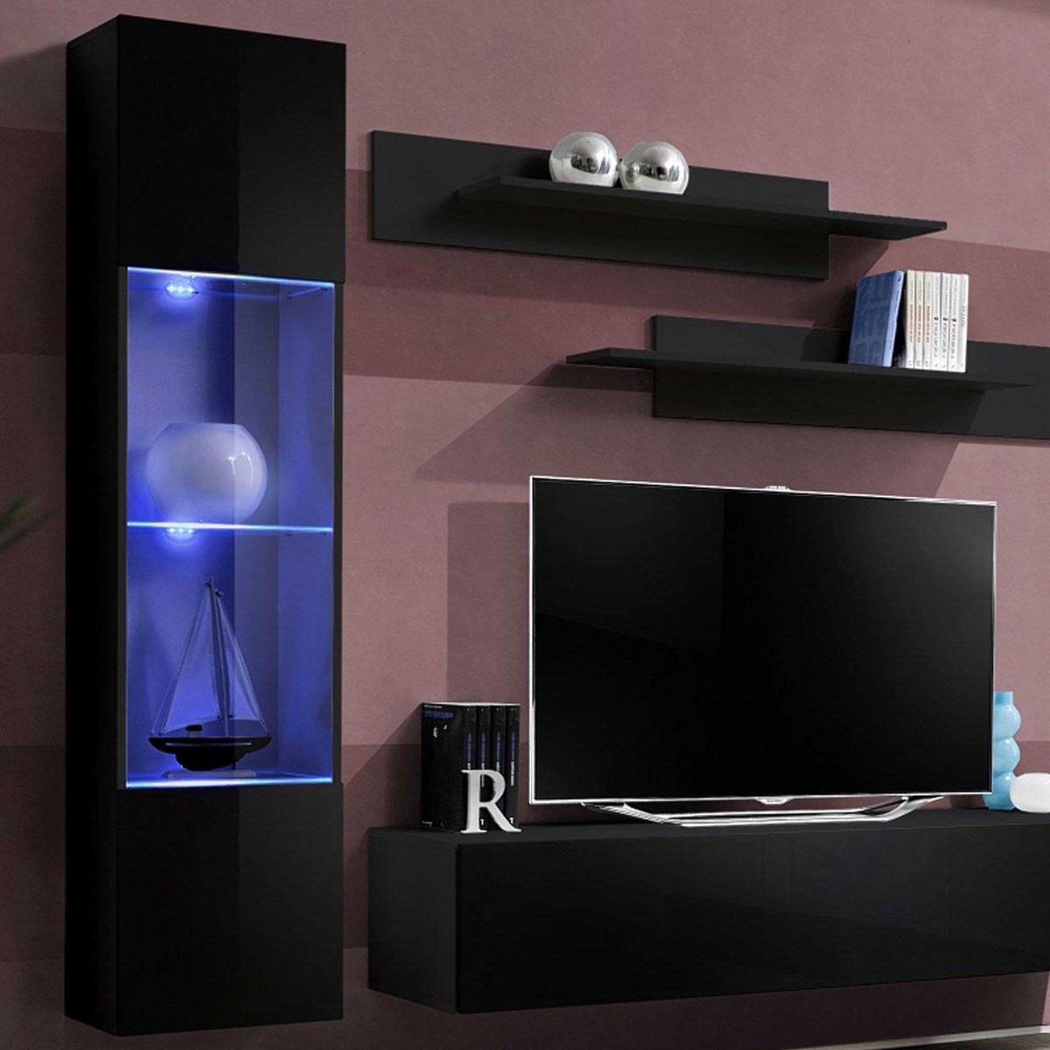Voir la diapositive 2 : Paris Prix Ensemble meuble tv mural  fly g3  210cm noir