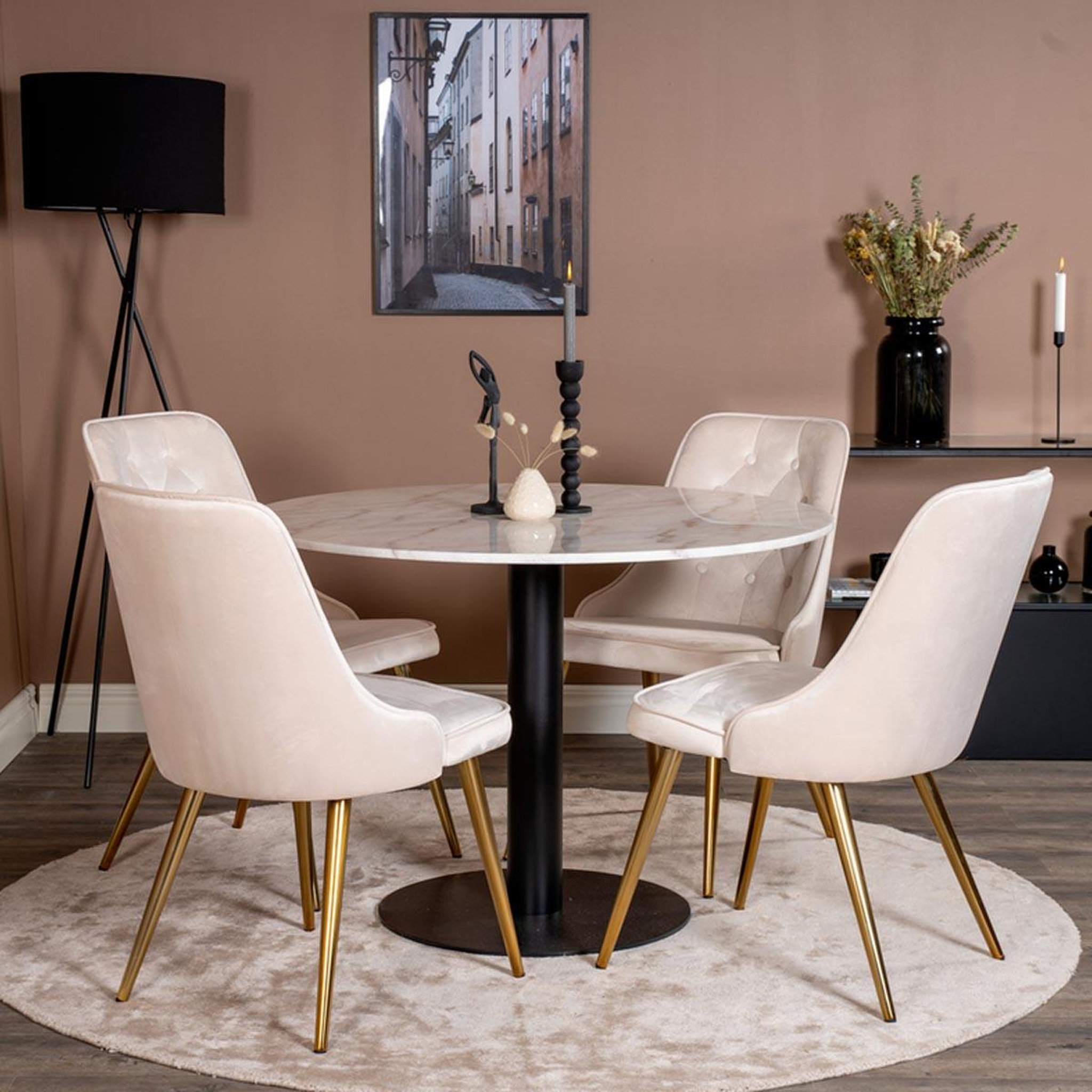 Voir la diapositive 4 : Paris Prix Ensemble table à manger & 4 chaises  estelle i & deluxe ii  106cm blanc & beige