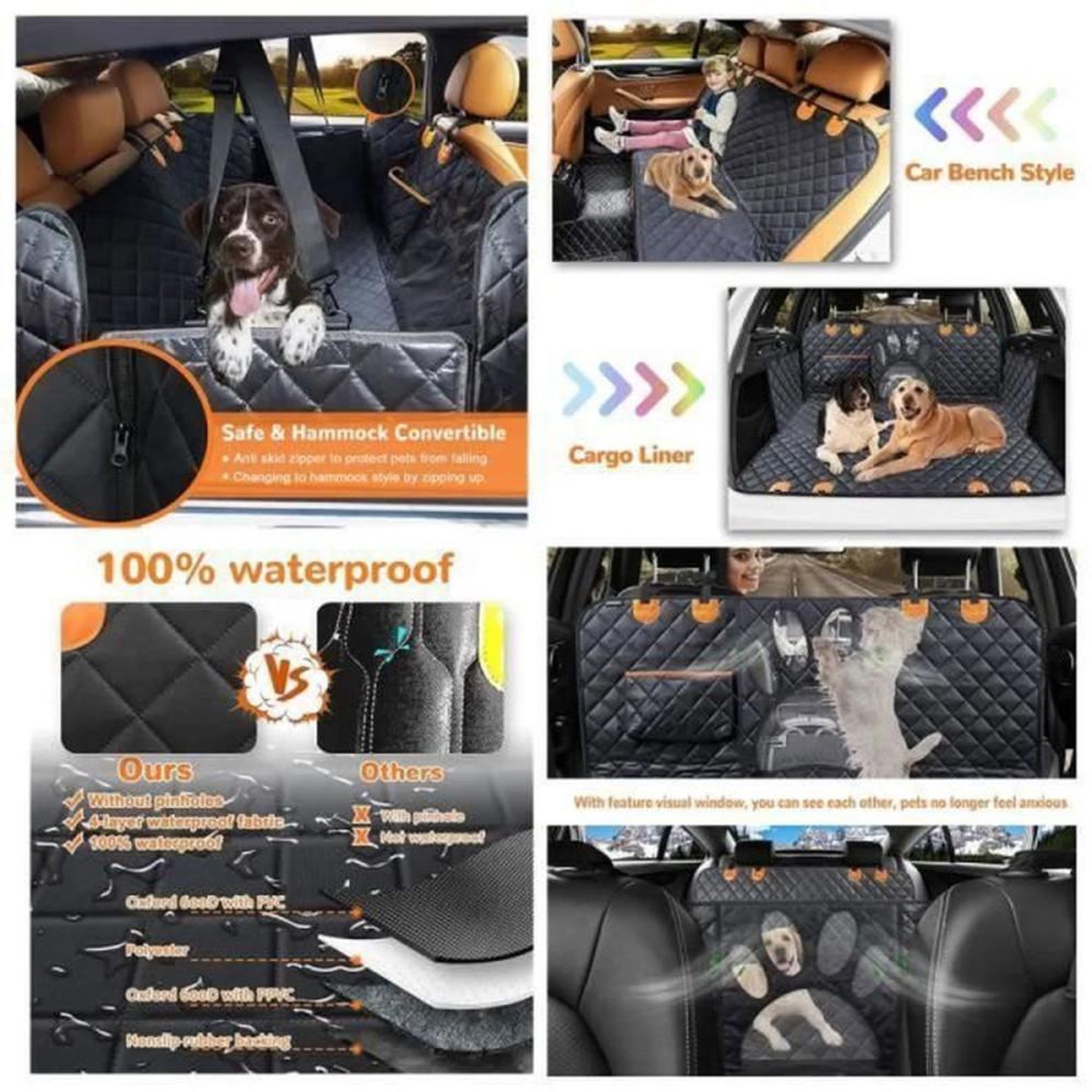 Voir la diapositive 4 : Hamac de protection banquette arrière pour chien et chat gris imperméable