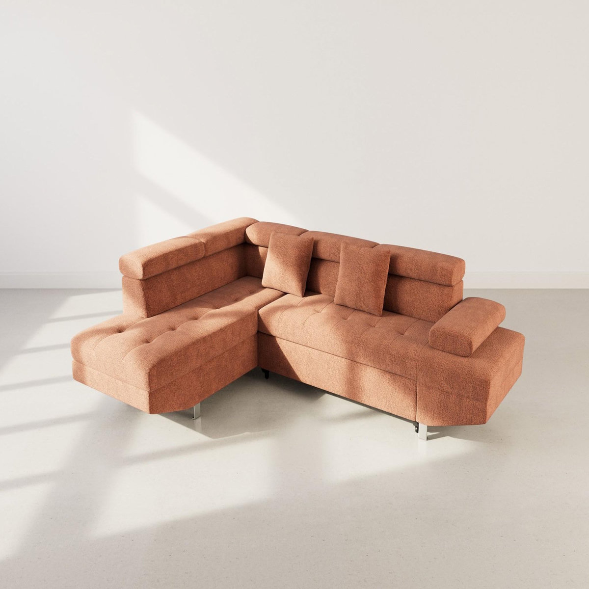 BEST MOBILIER Margaux - canapé d'angle gauche 5 places convertible avec coffre et têtières réglables en velours texturé