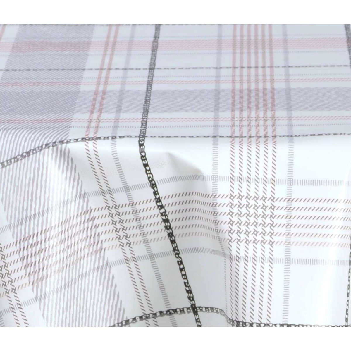 HABITABLE Nappe en toile cirée ronde Carreau - Diam. 135 cm - Ecru