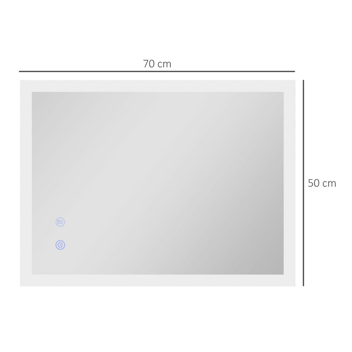 KLEANKIN Miroir mural lumineux LED de salle de bain - 70L x 50l cm - avec 3 couleurs, luminosité réglable interrupteur tactile système antibuée transparent
