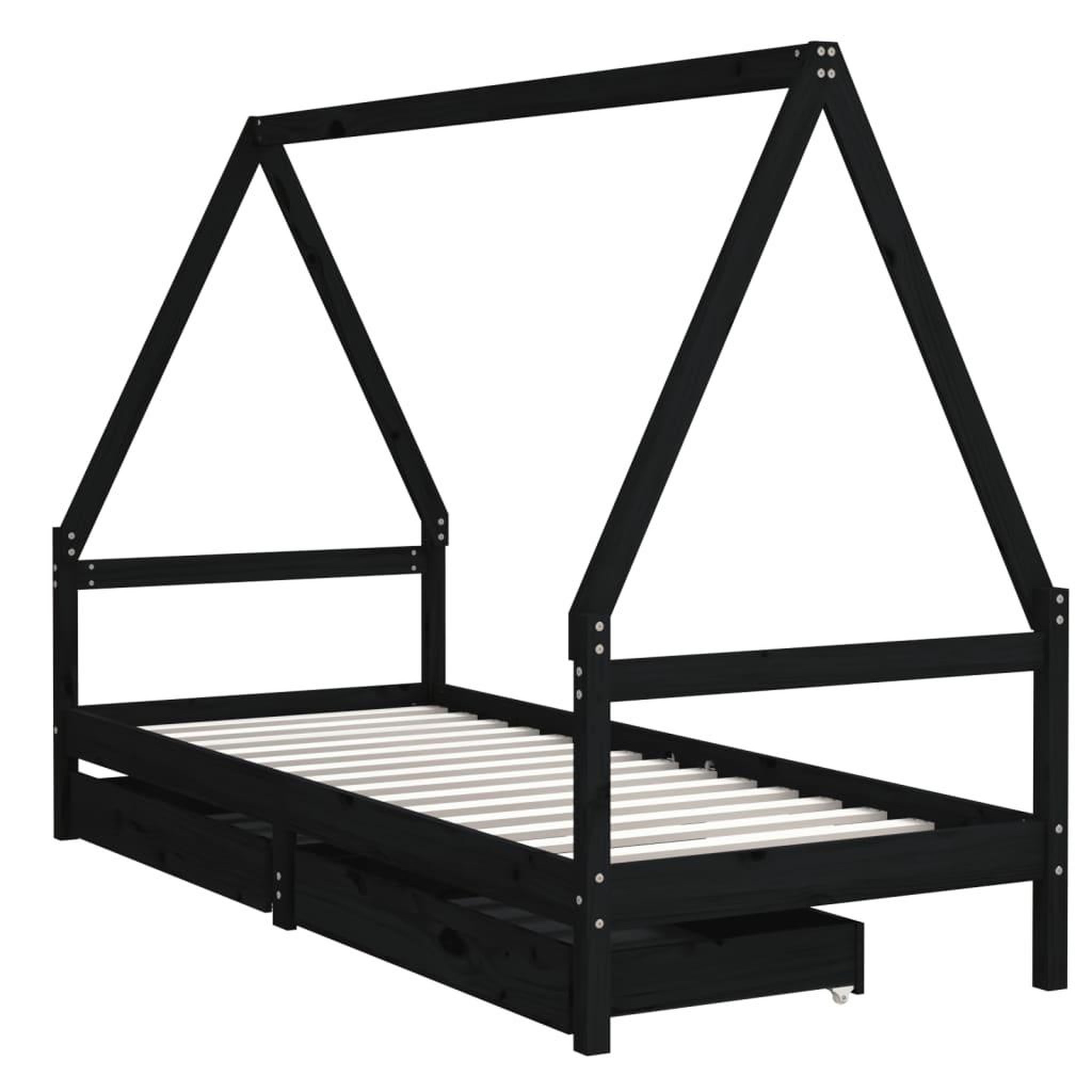 Voir la diapositive 3 : VIDAXL Cadre de lit enfant avec tiroirs noir 90x200 cm bois pin massif