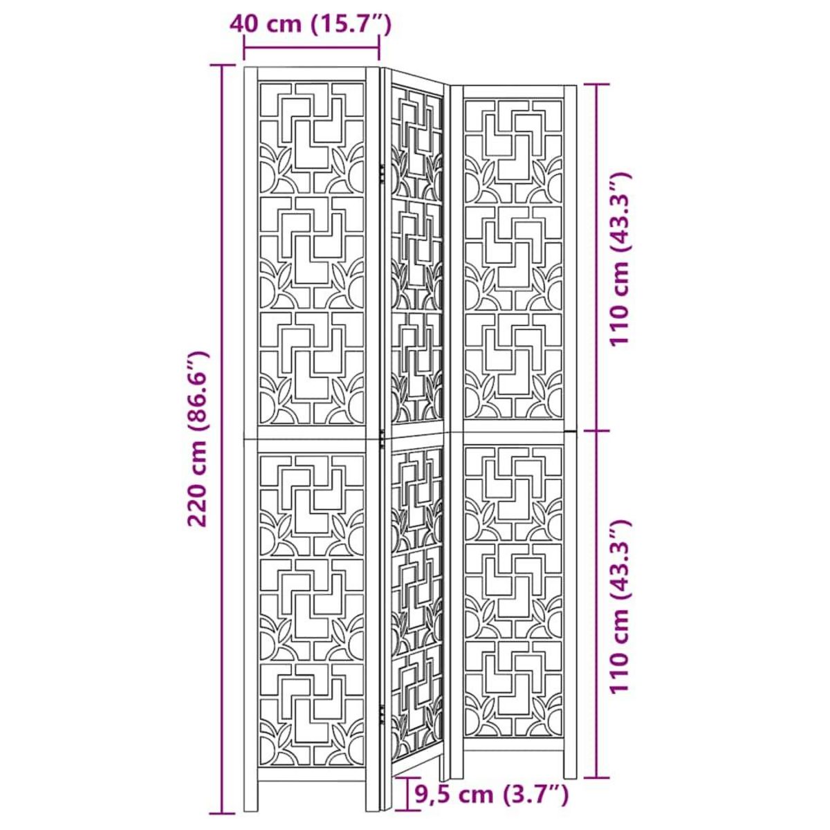 VIDAXL Cloison de separation 3 panneaux marron bois paulownia massif