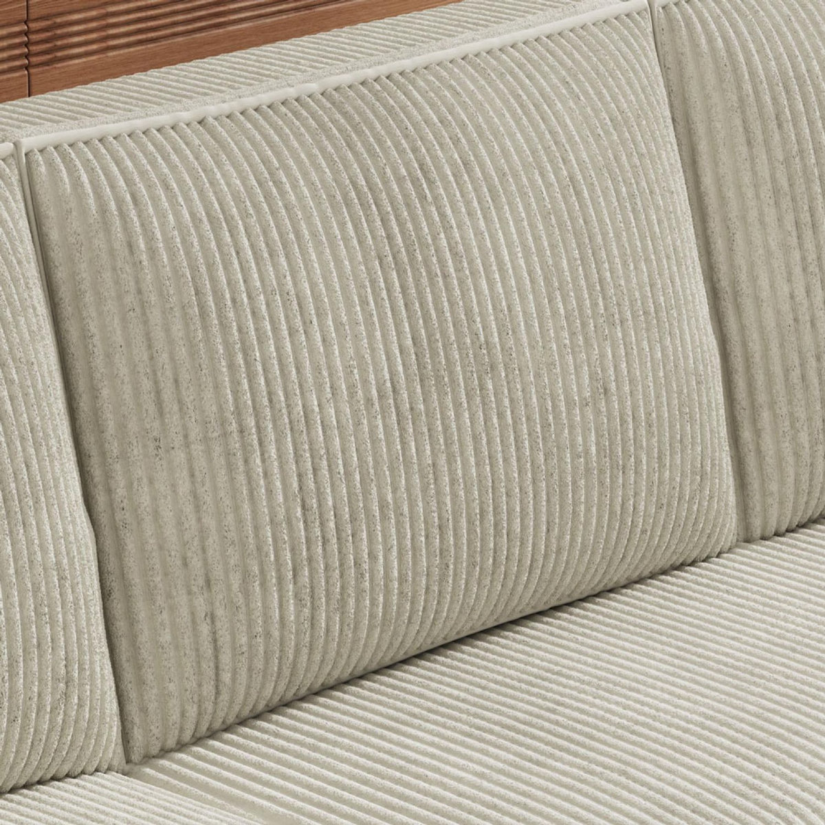 CONCEPT USINE Canapé panoramique convertible 6 places avec coffre en velours côtelé beige SALISBURY