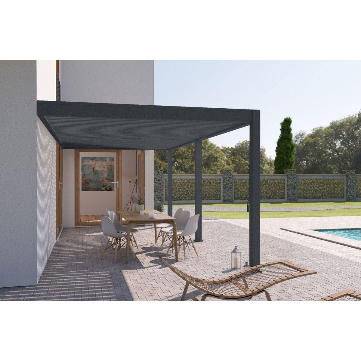 Pergola Bioclimatique adossée 3x6 m- Aluminium - Anthracite - VS OmBREA®