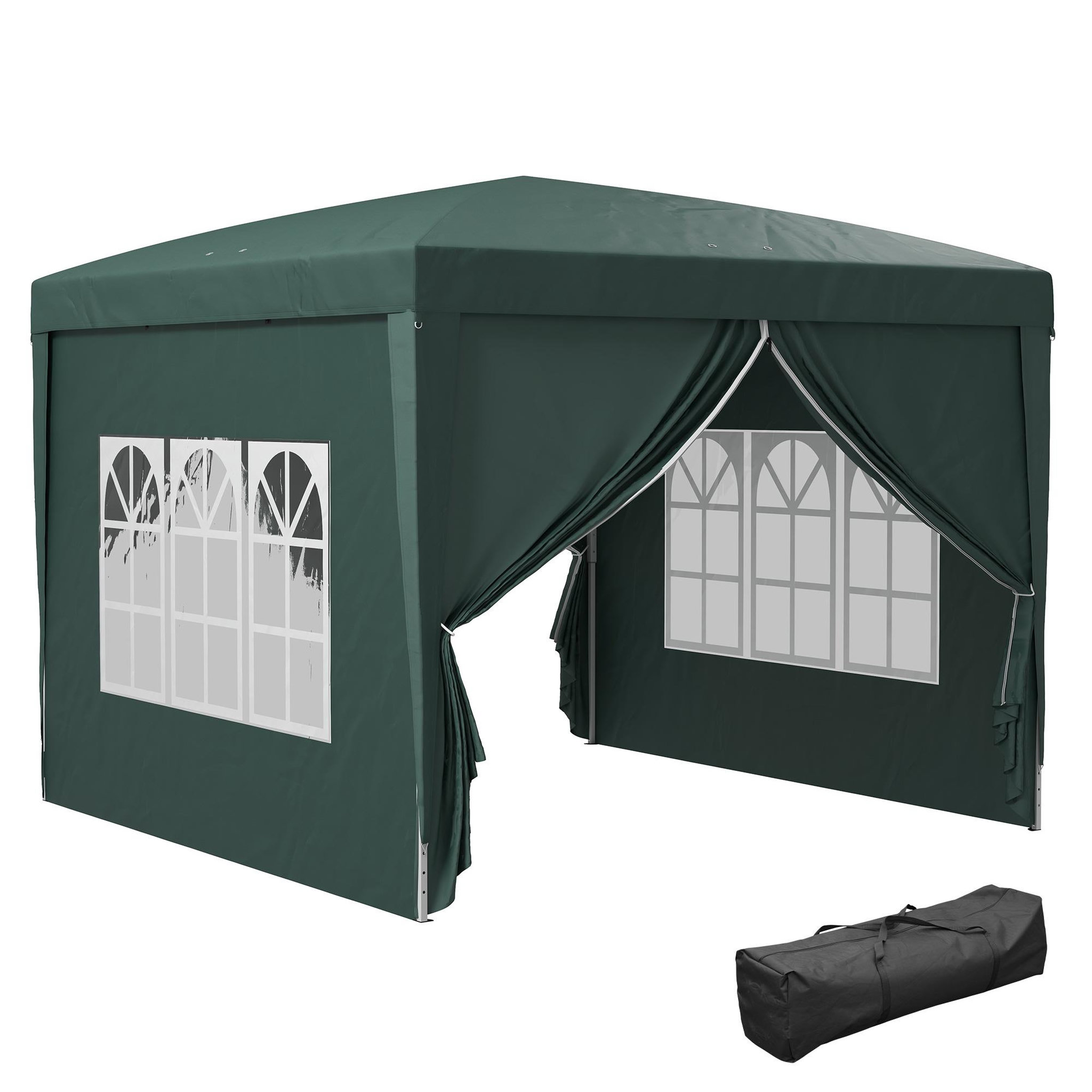 OUTSUNNY Tonnelle barnum pop-up pliant dim. 3L x 3l x 2,58H m 2 fenêtres sac transport acier Oxford vert