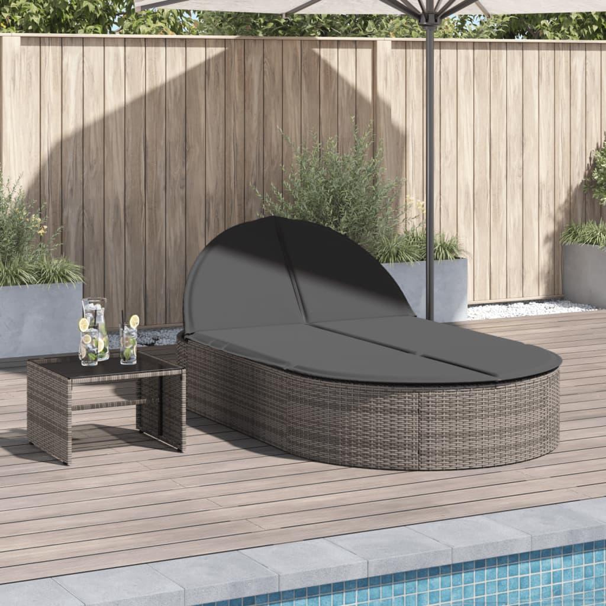 VIDAXL Chaise longue double avec coussins gris resine tressee