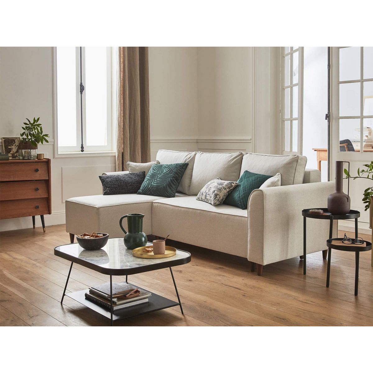 BEST MOBILIER Saphir - canapé d'angle réversible 4 places - convertible - avec coffre - en tissu