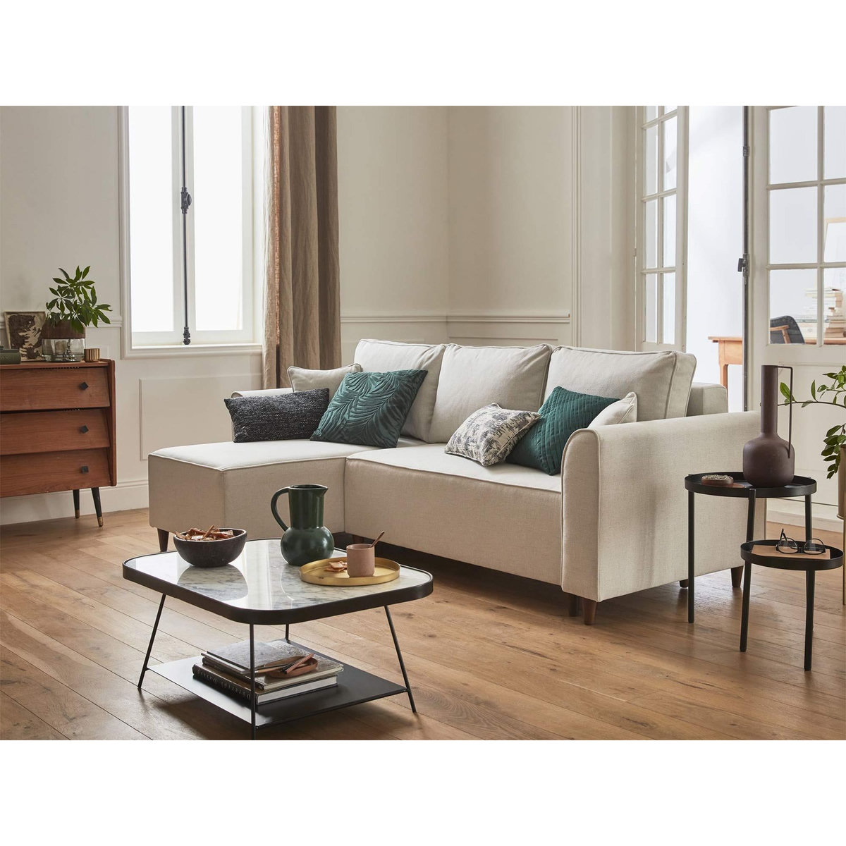 BEST MOBILIER Saphir - canapé d'angle réversible 4 places - convertible - avec coffre - en tissu