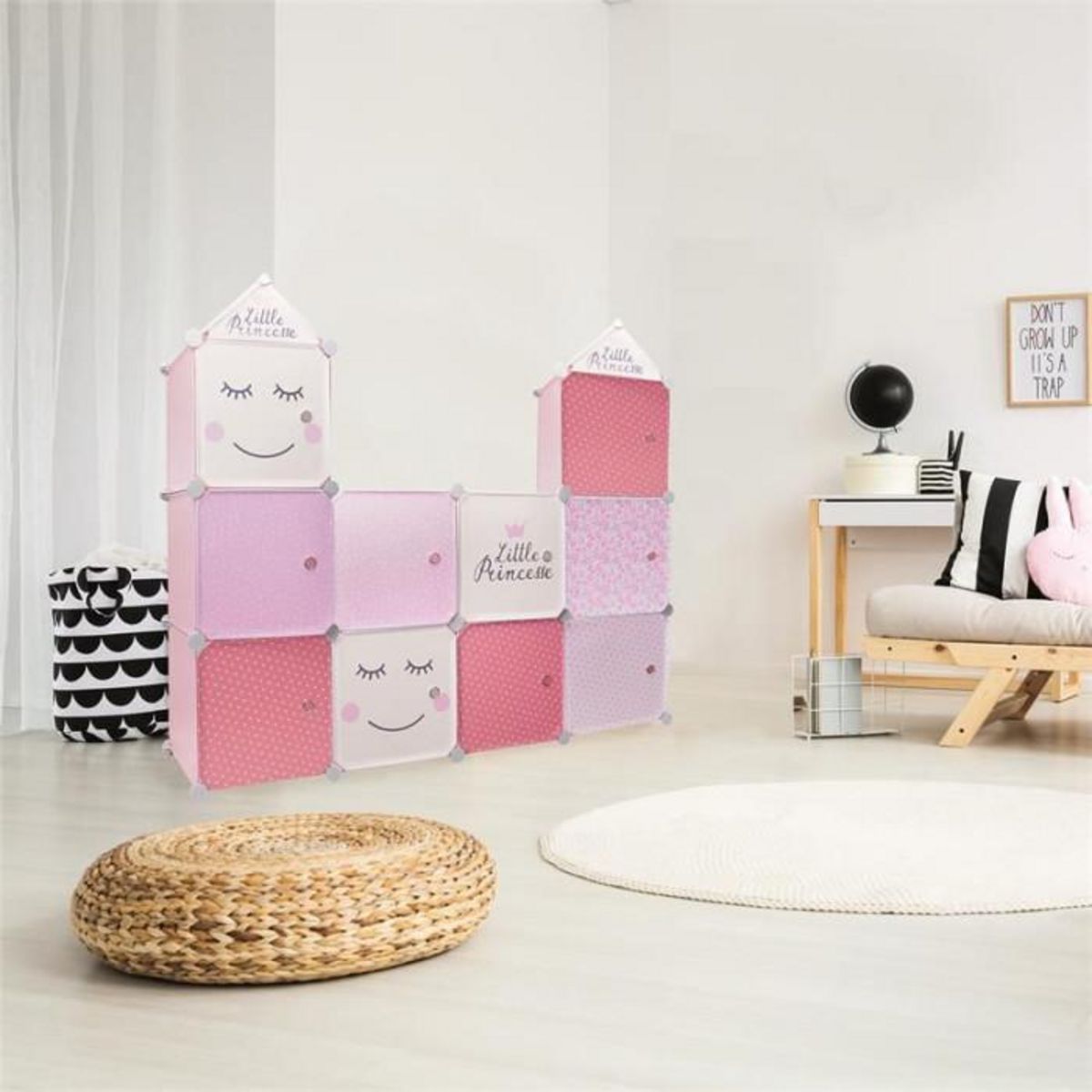 Paris Prix Lot de 3 Cubes Modulables  Rangement  110cm Rose