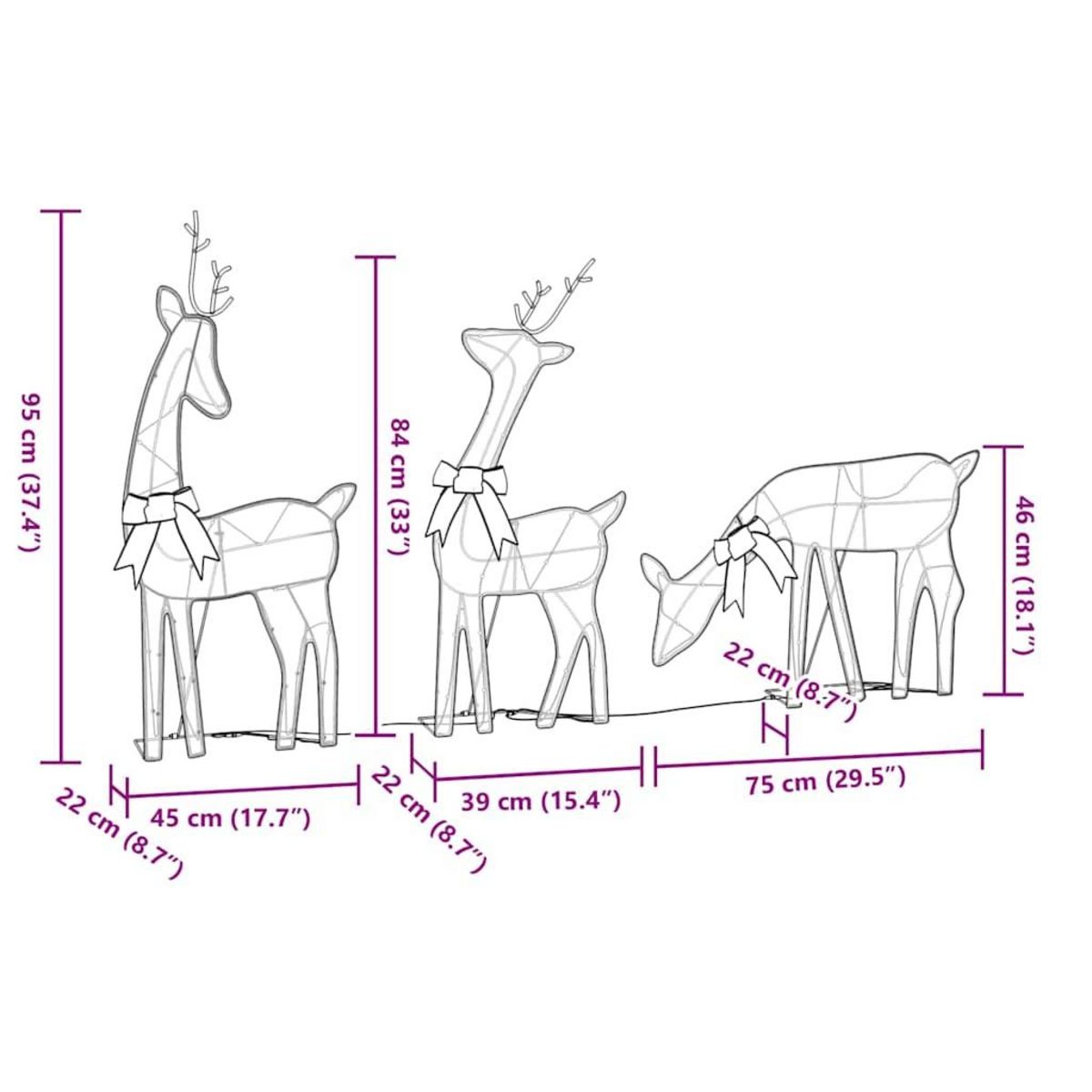 VIDAXL Decoration de Noël renne 3 pcs 90 LED blanc chaud