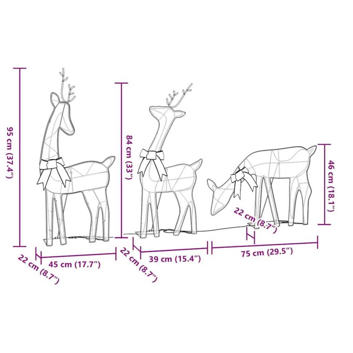 VIDAXL Decoration de Noël renne 3 pcs 90 LED blanc chaud