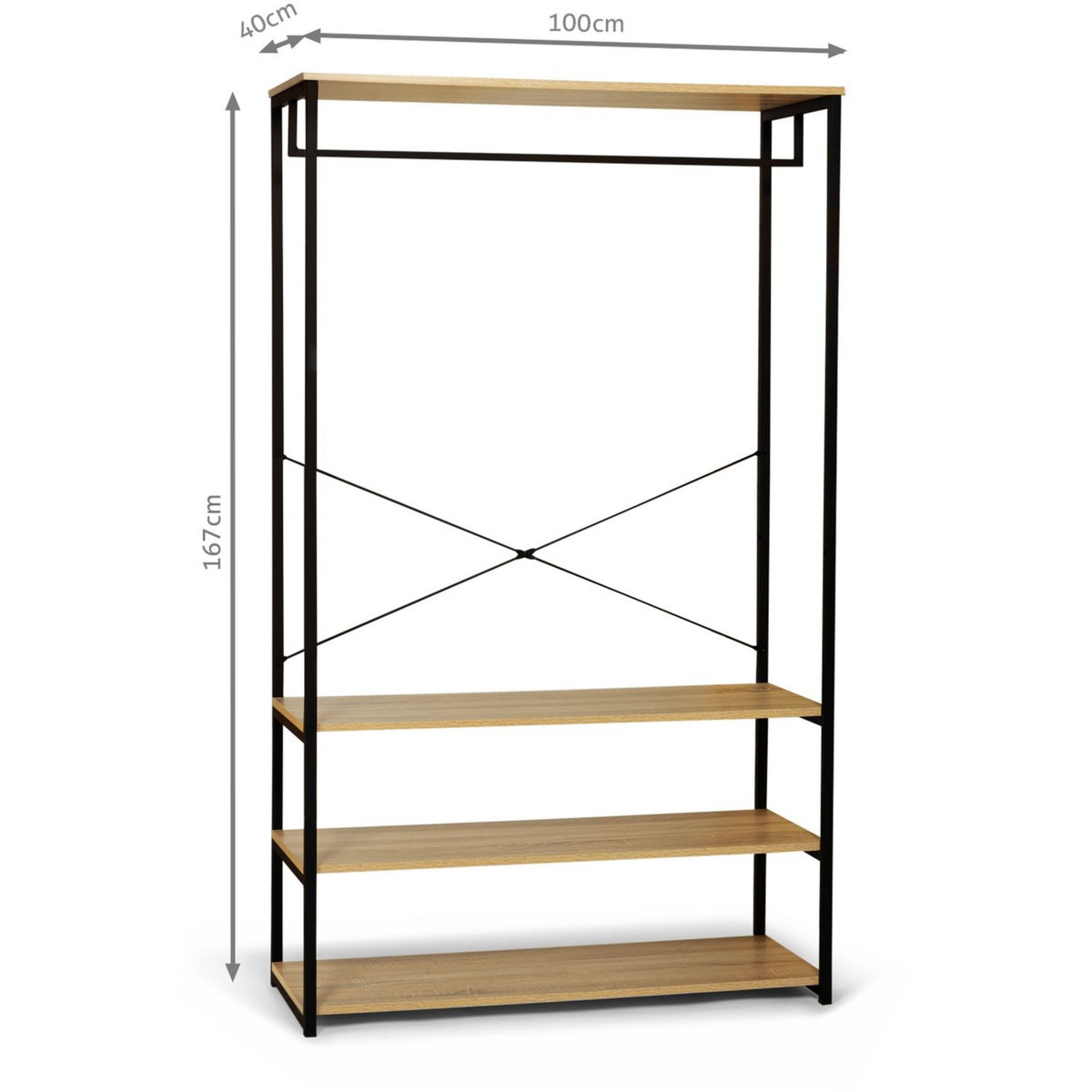 Dressing ouvert style indsutriel bois et métal L100 cm HOUSTON