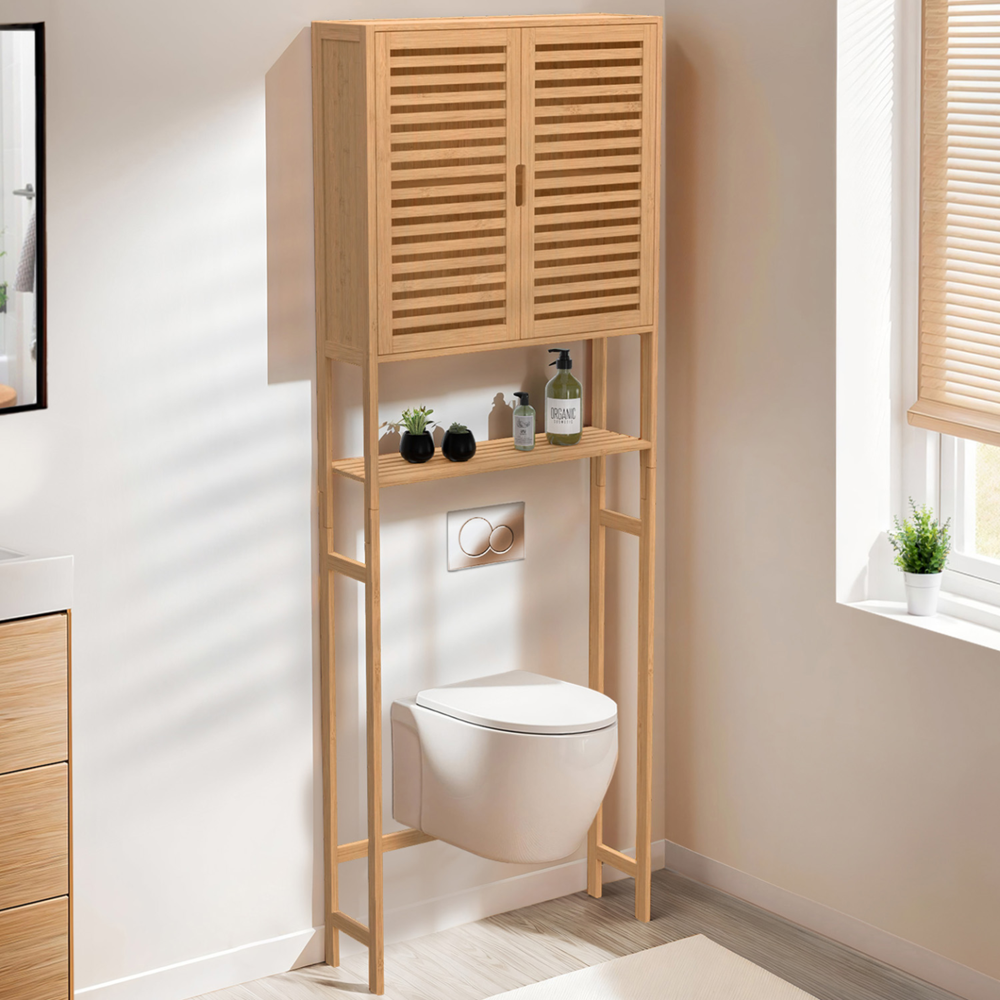 Voir la diapositive 2 : ID MARKET Meuble étagère dessus wc placard bambou bea