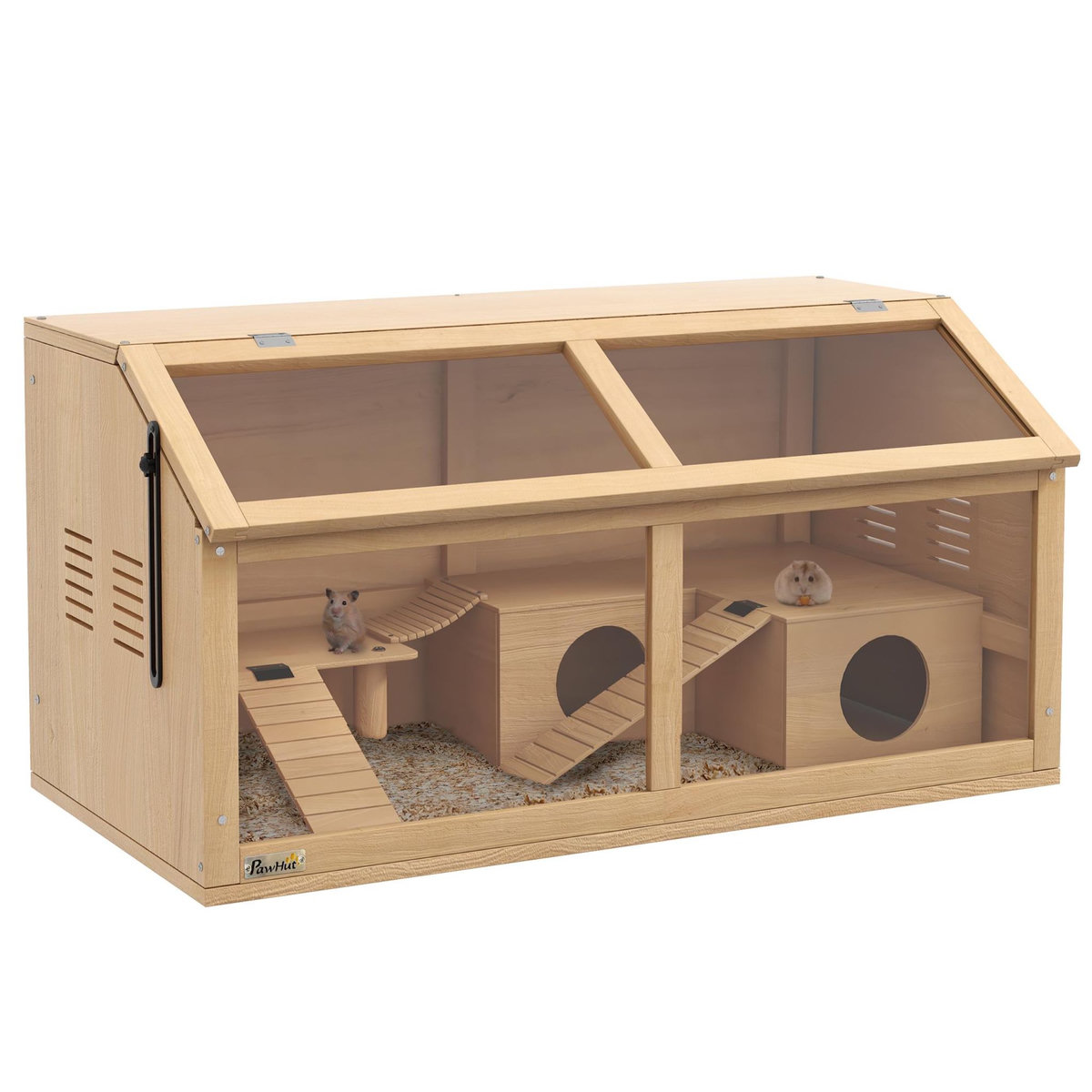 PAWHUT Cage hamster avec ventilation couvercle ouvrant et accessoires bois