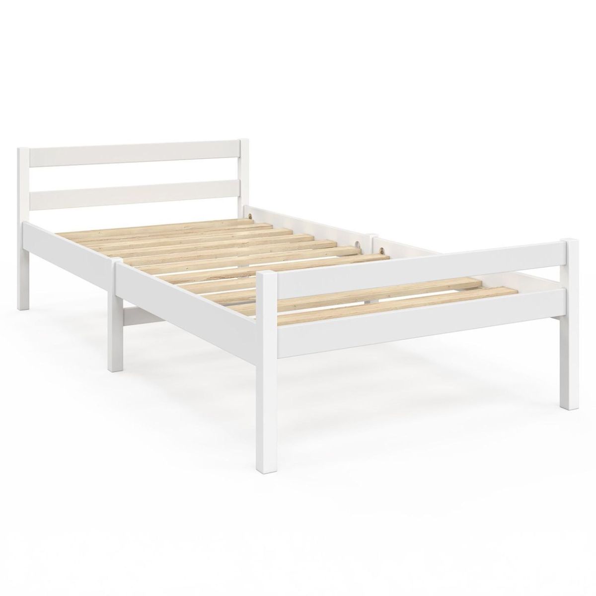 ID MARKET Lit simple HARPER 90 x 190 cm avec sommier bois blanc