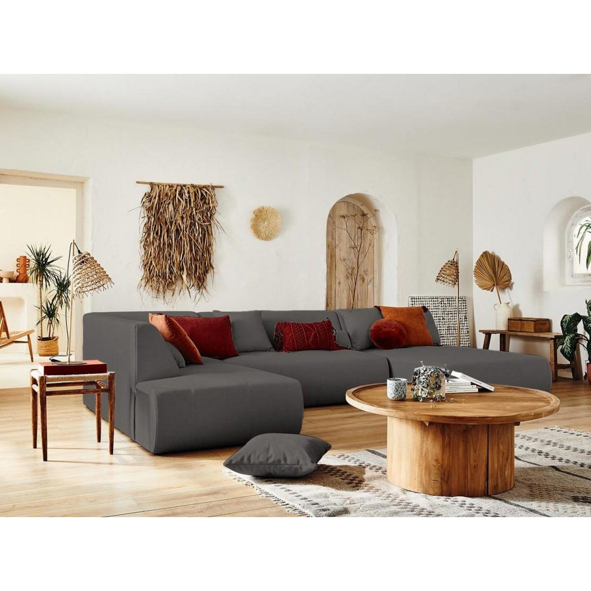 LISA DESIGN Onyx - canapé modulable panoramique d'angle gauche 7 places - en tissu