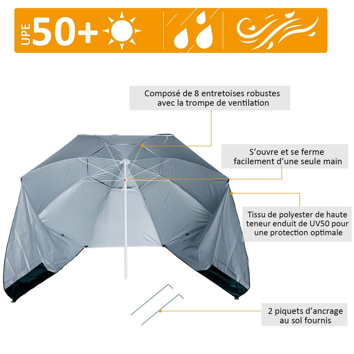 OUTSUNNY Parasol abri solaire ?2,1 x 2,22H cm protection UPF 50 +  sac transport fourni vert foncé