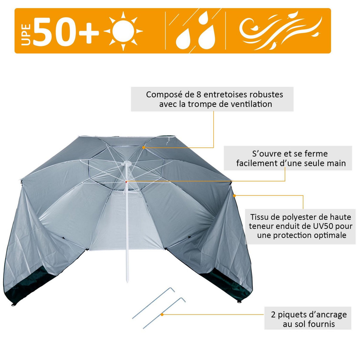 OUTSUNNY Parasol abri solaire ?2,1 x 2,22H cm protection UPF 50 +  sac transport fourni vert foncé