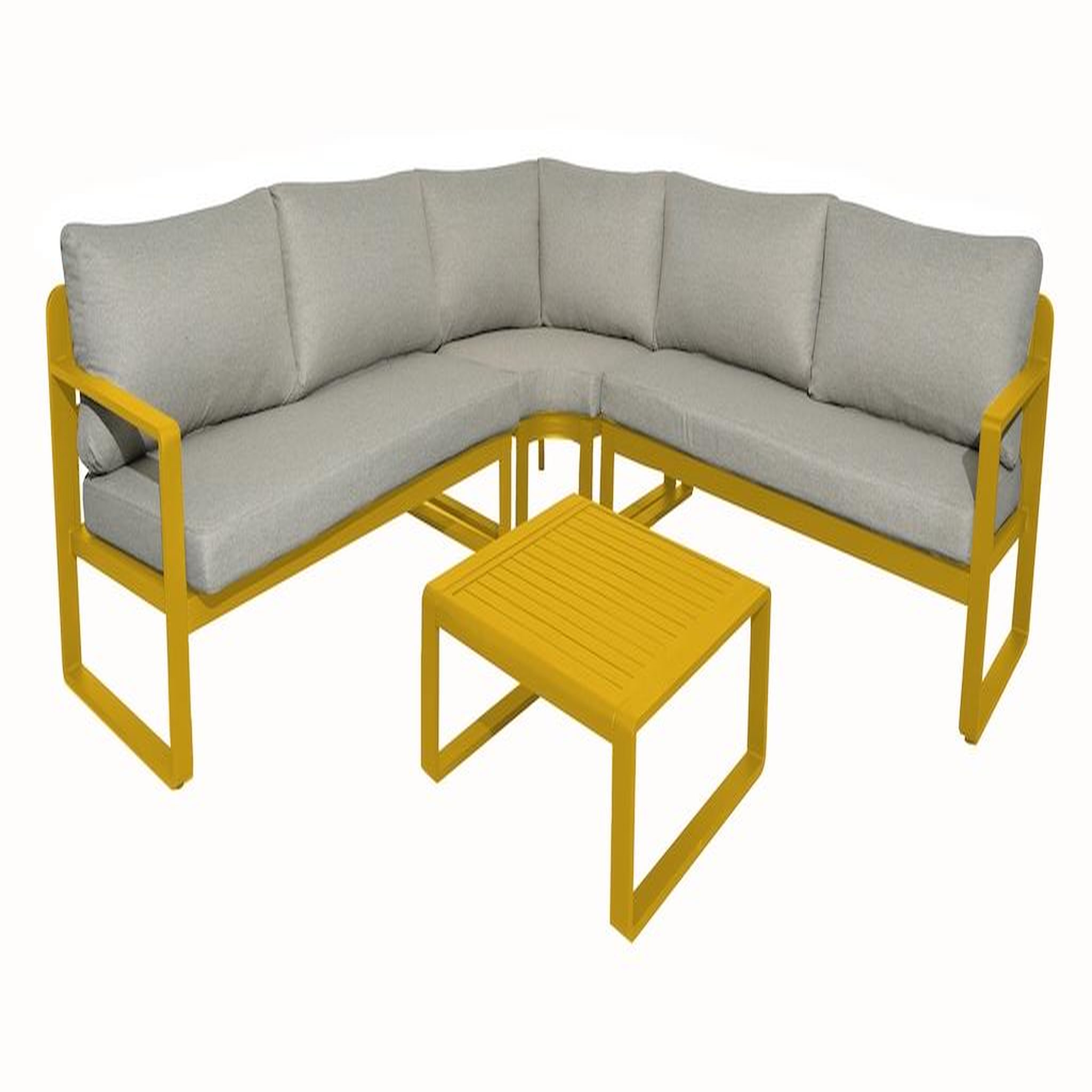 Proloisirs Set angle 1 canapé d'angle + 1 table basse - MOJITO II - Aluminium époxy - Miel/Gris
