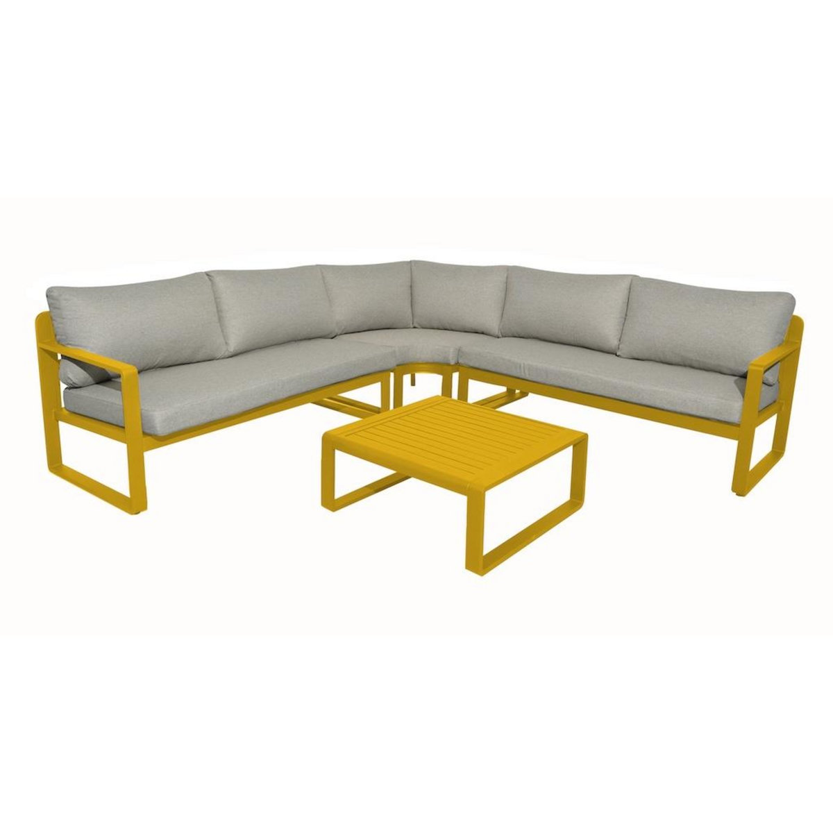 Proloisirs Set angle 1 canapé d'angle + 1 table basse - MOJITO II - Aluminium époxy - Miel/Gris